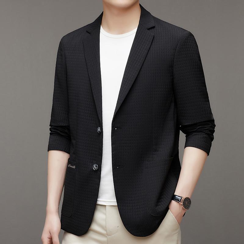 

Весенне-летний дышащий и не требующий глажки эластичный клетчатый костюм из сирсакера для мужчин, тонкий повседневный однобортный костюм с верхом 4XL