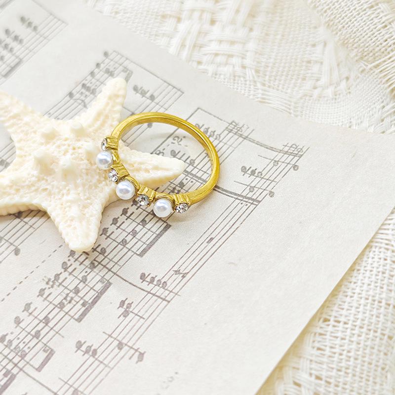 Luxus Zirkon Perlen Edelstahl Ring - High-End Titan Modeschmuck für Damen