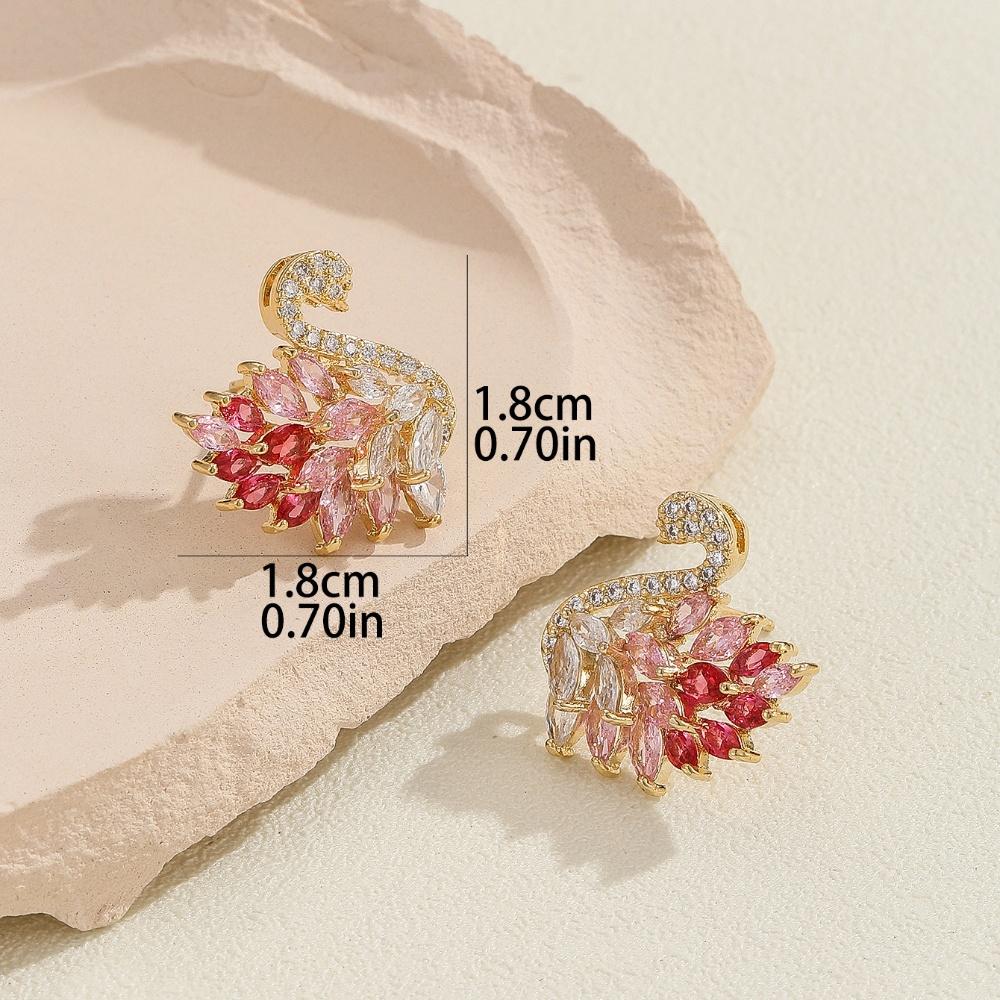Boucles d'oreilles Cygne Colorées Style Déesse Luxe Léger, Boucles d'oreilles Zirconium Micro-serties, Boucles d'oreilles Longues Mode et Polyvalentes