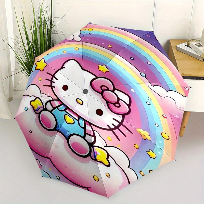 

Hello Kitty,Rainbow Automatic Folding Umbrella-Simple 8-Rib Design, Bright Cartoon Pattern, Durable Iron Frame, Suitable For Travel, Outdoor