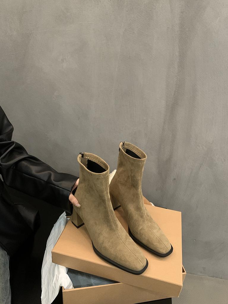 Women's high-heeled short boots 2025 new autumn and winter French retro suede thick-heeled thin boots foreign-style Korean small ankle boots