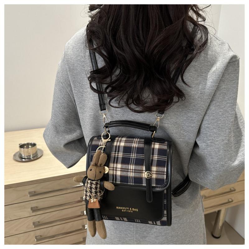 Retro Contrasting Color Fashion Student Bag New Trend Casual Backpack Grid Bag Versatile Women's Bag