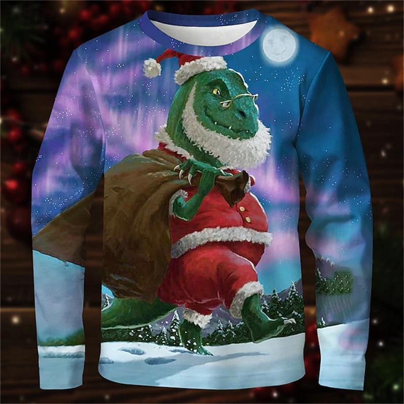 New Santa Claus Men's Long-Sleeve T-Shirt, 3D Print, Spring and Autumn Casual Loose Round-Neck Breathable Top