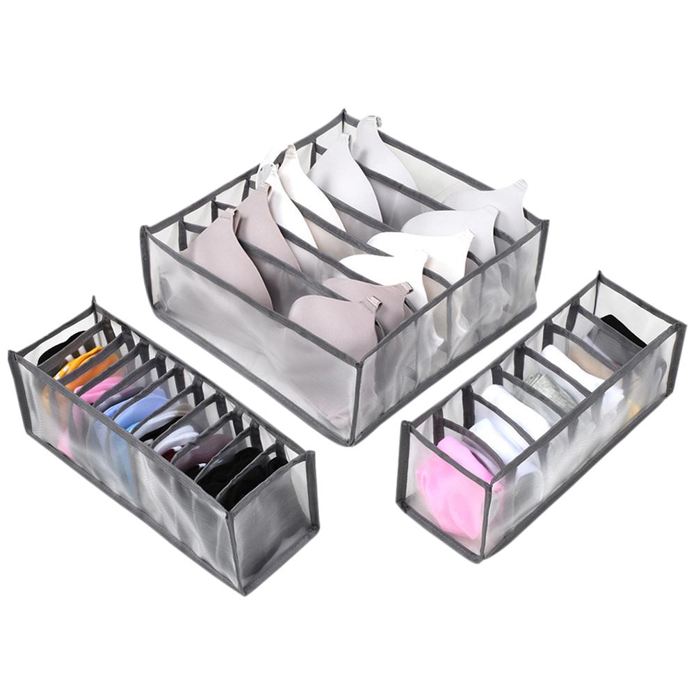 3 Pcs Closet Storage Box 6/7 /11 Compartments Ties Storage Box Washable Multifunctional Stackable Household Cabinet Organization
