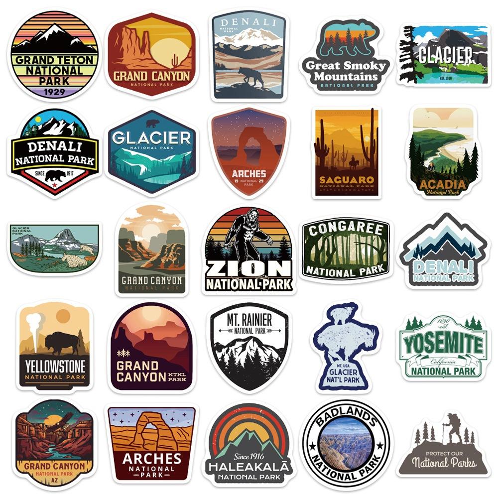 50pcs National Park Landscape Stickers Laptop Bicycle Guitar Skateboard Sticker DIY Graffiti Waterproof Decals