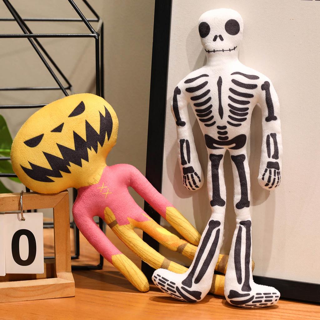 34cm Kreative Halloween Tanzende Totenkopf Plüschpuppen Verschiedene Haltungen von Skelett Kürbis Geist Plüschtiere Heimdekoration Kinderspielzeug