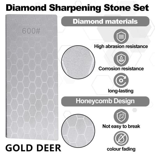 GOLD DEER 8-Piece Diamond Whetstone Set, 240/400/600/800/1000/1500/2000/3000 Grit, Perfect for Sharpening, Finishing, and Double-Sided Polishing. Incl