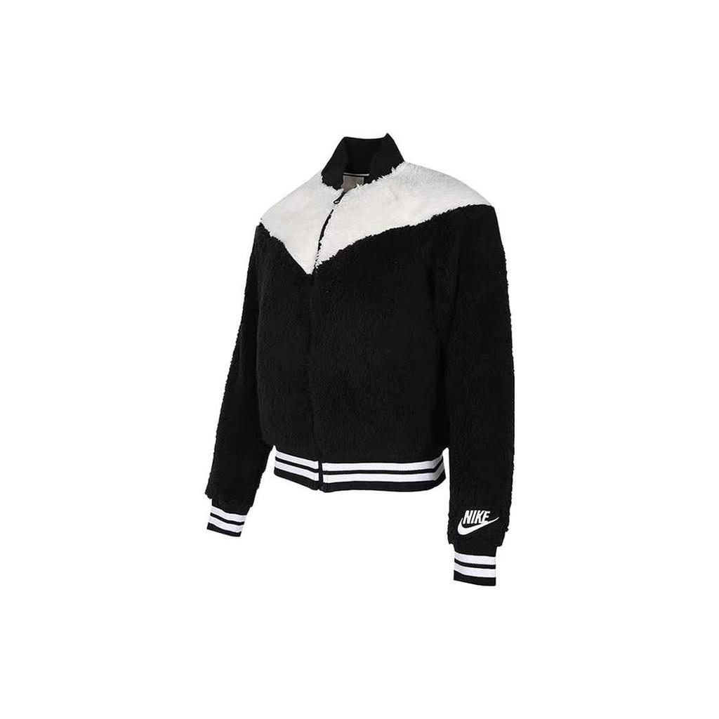 Nike Black And White Panda Print Logo Zipper Plush Casual Jacket Women Jacket 939389-010