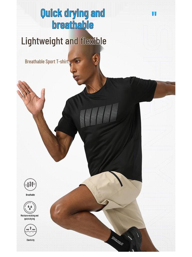 Herren Schnelltrocknendes Stretch Rundhals Slim Fit T-Shirt - Kurzarm Freizeit Outdoor Sportbekleidung