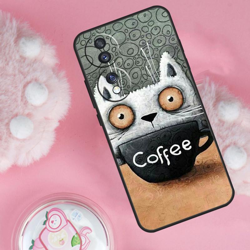 Cute Animal Cat Coffee Case For Honor Magic 7 5 6 Lite Pro Honor 200 Pro 50 70 90 X9b X9a X8b X8a X8 X9 X9c Cover