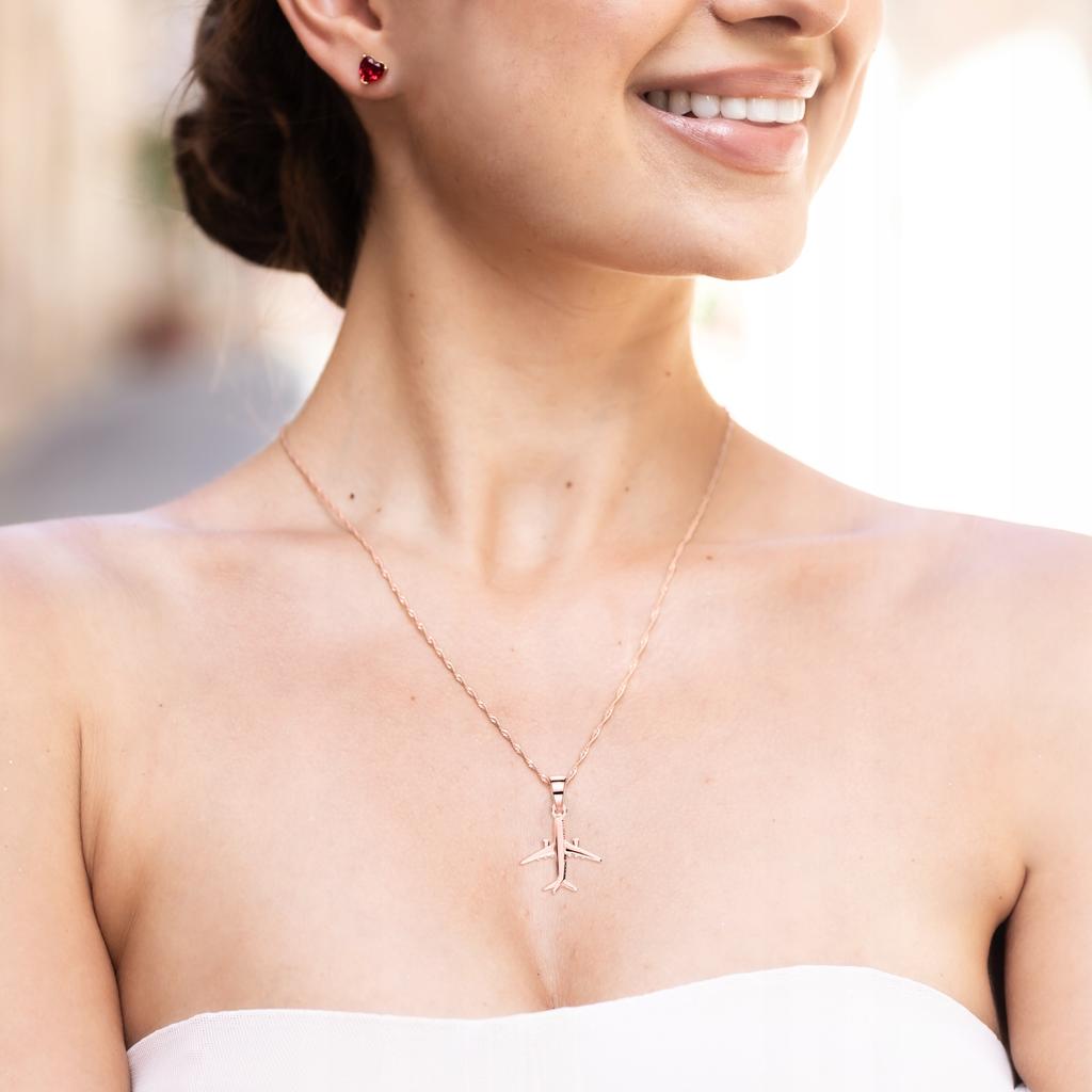 Gold Plated Necklace with Airplane Hanging Plane Travel Silver 925