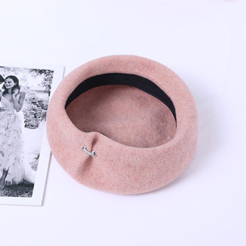 

Женский берет, шерстяная шапка, осенне-зимняя английская ретро-шляпа художника, большая окружность головы, сотня, теплая шапка one size (56-58cm) розовый