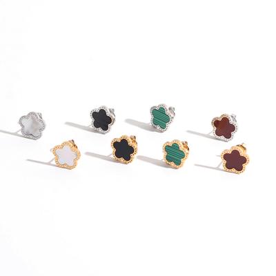 2022 Female Trend New Stainless Steel Luxury Flower Clover Earrings For Women Fashion Gold Silver Color White Shell Jewelry