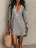 2026 Summer V Neck Short Sleeve Vacation Dress – Elegant Flowy Breathable & Lightweight Perfect for Beach Resort Holiday Traf