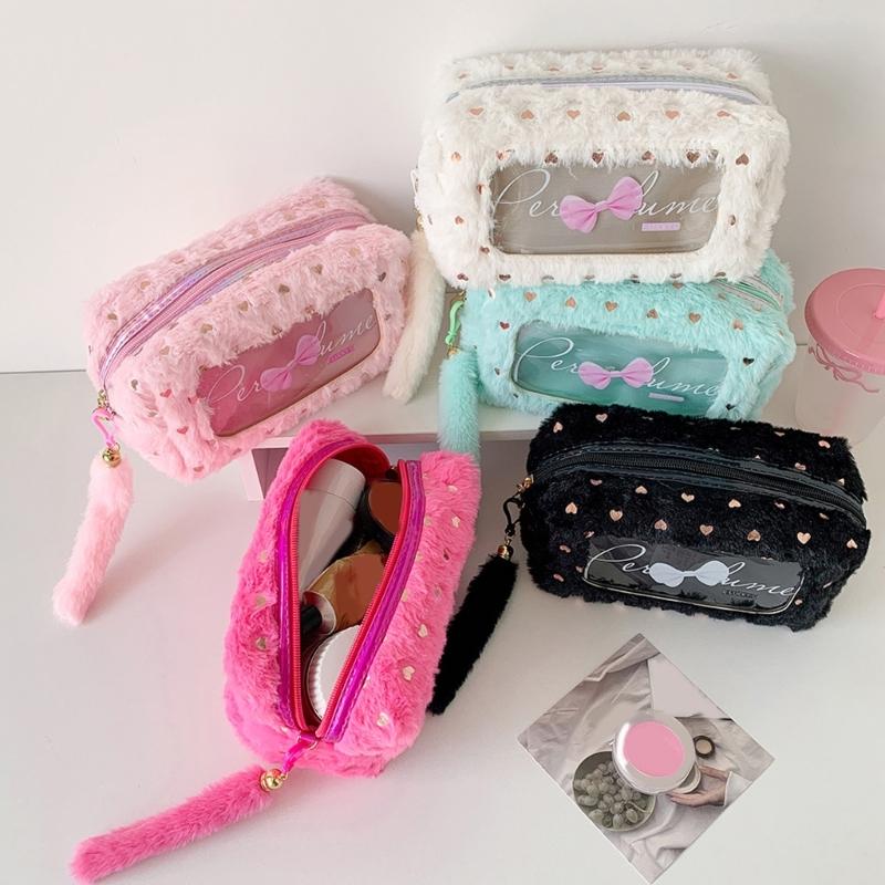 Soft Pencil Pouch Stylish Bowknot Decoration Roomy Interior Strong Zippers Closure Flexible for Students Professional