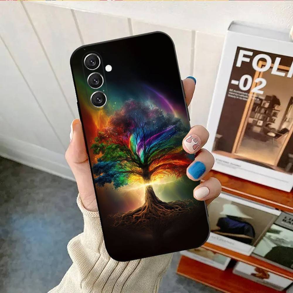 Tree of Life Space Galaxy Stars Phone Case Phone Case For Samsung Galaxy A13,A21s,A22,A31,A32,A52,A53,A71,A80, Soft Black Shell