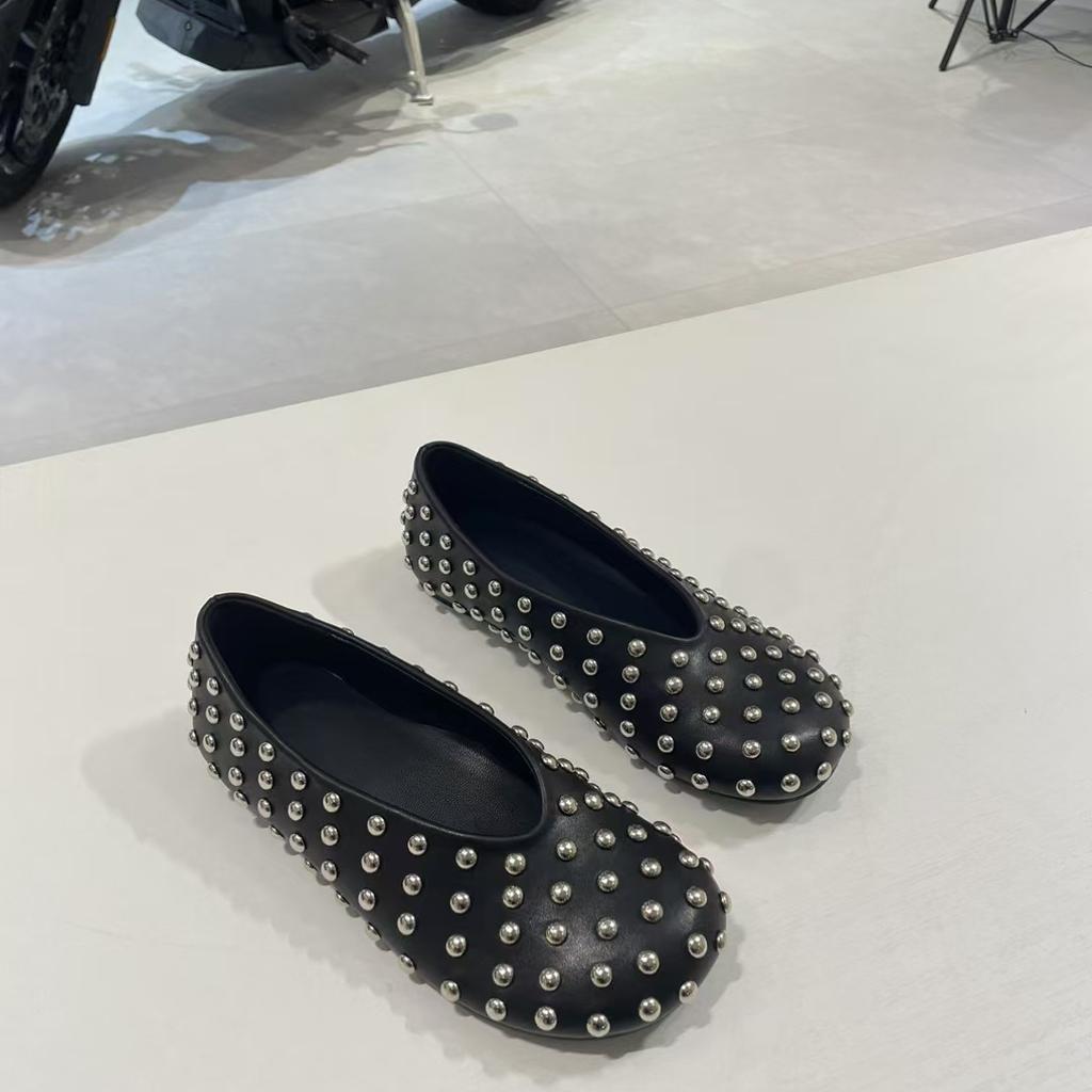 Sheepskin version~ leather big head shoes women's retro British style small leather shoes full of diamonds 2025 one pedal casual single shoes tide