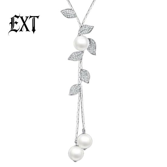 Exquisite Necklace Faux Pearl Tassel Leaves Pendant Beautiful Accessories Sweater Chain Jewelry Gift for Women