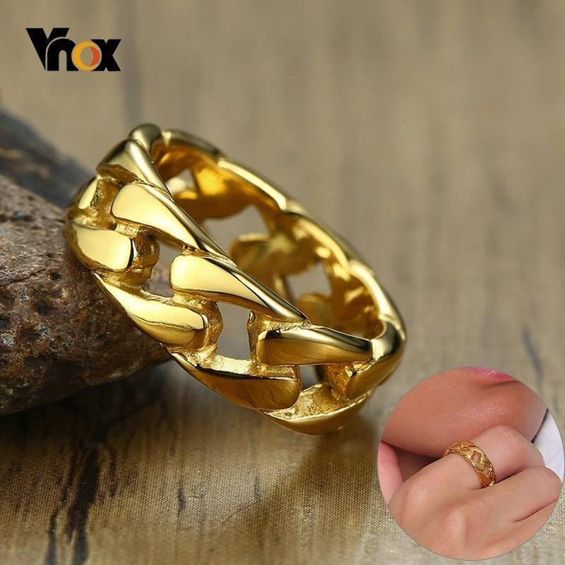 Vnox Punk Gliederkette Form Ring Für Männer Schwarz/Gold/Silber Farbe Edelstahl Bruderschaftsringe Männliche Allianz