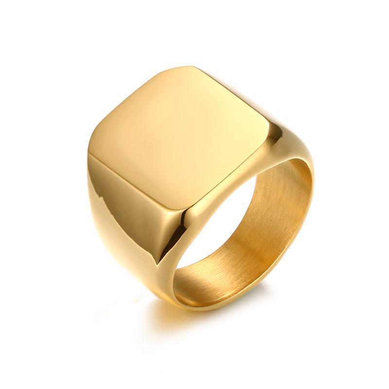 Men's Stainless Steel Square Ring – European & American Style, Engravable for Graduation - Model RC-294