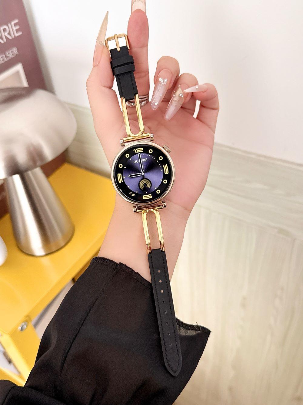 Кожаный ремешок для часов с U-образным швом, 18 мм, для Huawei Watch GT456 GT5 Pro / Xiaomi Watch S4 41 мм 42 мм, тонкая металлическая пряжка, сменный ремешок из натуральной кожи 18mm чёрный