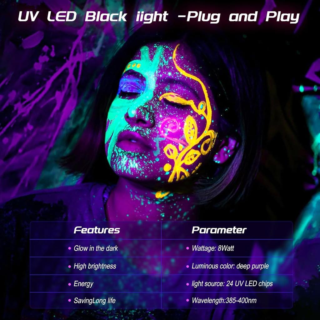 1/2 Pcs UV Black Light Lamp T5 USB UV LED Black Light Lamp 24LEDs Black Light Bar UV Light Tube with Switch for Disco Glow Party