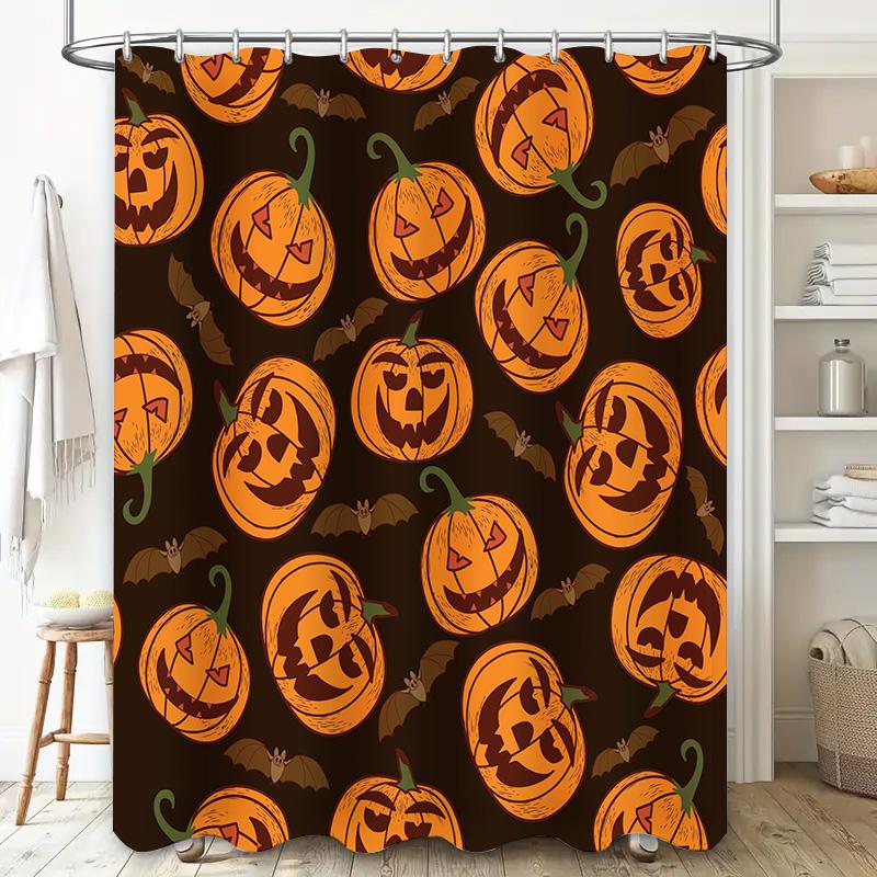 Halloween-themed Pumpkin Shower Curtain Made of Waterproof Polyester Fabric Perfect for Spooky Season Decor! Decorate Your Bathr