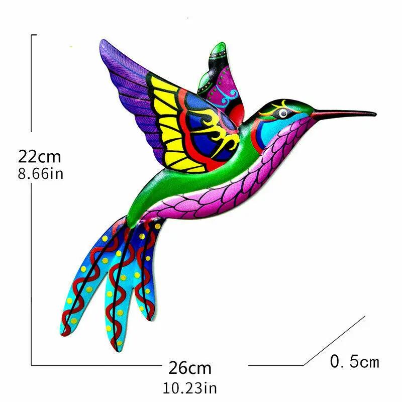 Colorful Metal Hummingbird Bird Art Sculpture Outdoor Home Wall Hanging Ornament Garden Fence Decor 22*26CM