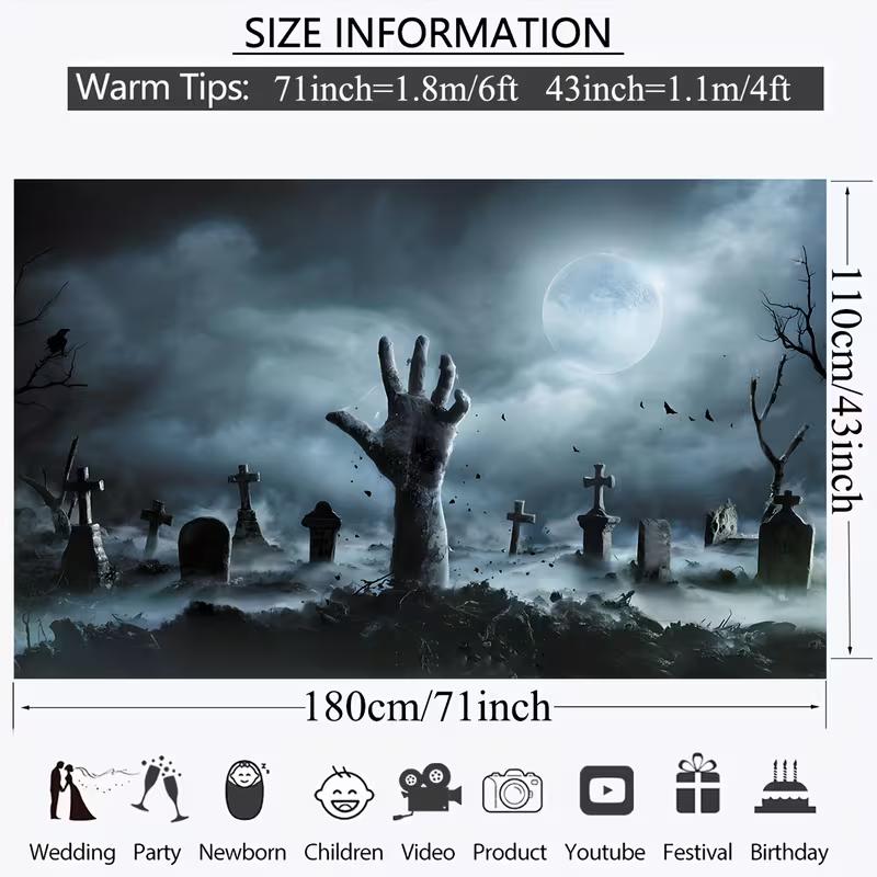 2D Dark Graveyard Night Backdrop for Horror & Spooky Themed Events