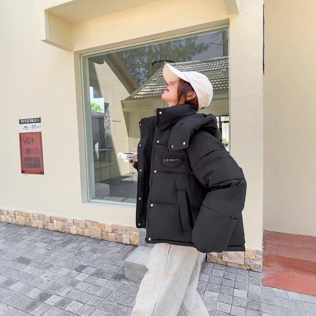 

Куртка пуховая короткая с большим карманом 2025 новая маленькая зимняя утолщенная хлопковая куртка однотонное пальто 2XL розовый