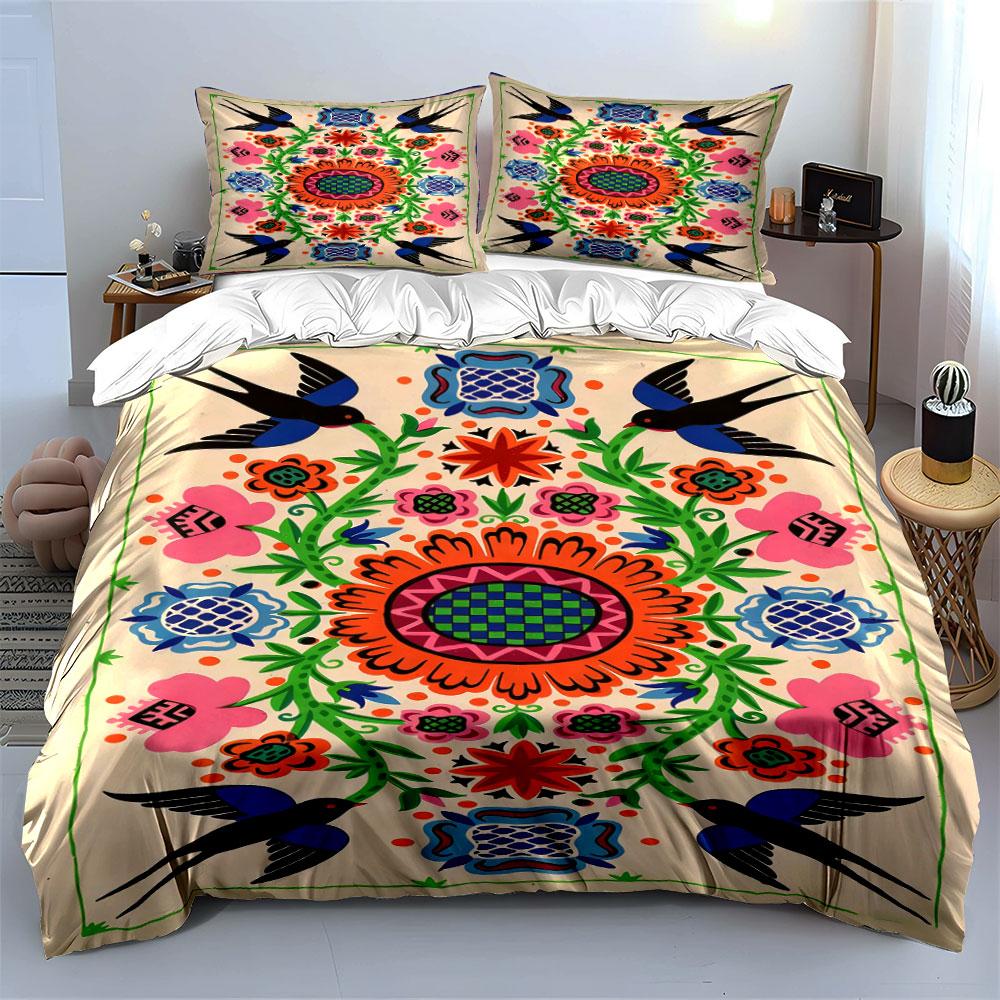 Colorful floral swallows design. Bedding sets Duvet cover sets Duvet covers Pillowcases(1 * Duvet Cover 2 * Pillowcases, without duvet insert)