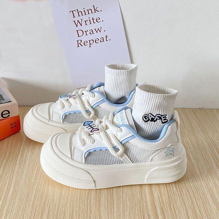 Niche shallow mouth mesh white shoes women ins versatile student casual shoes women 2025 summer new thick baseplate shoes