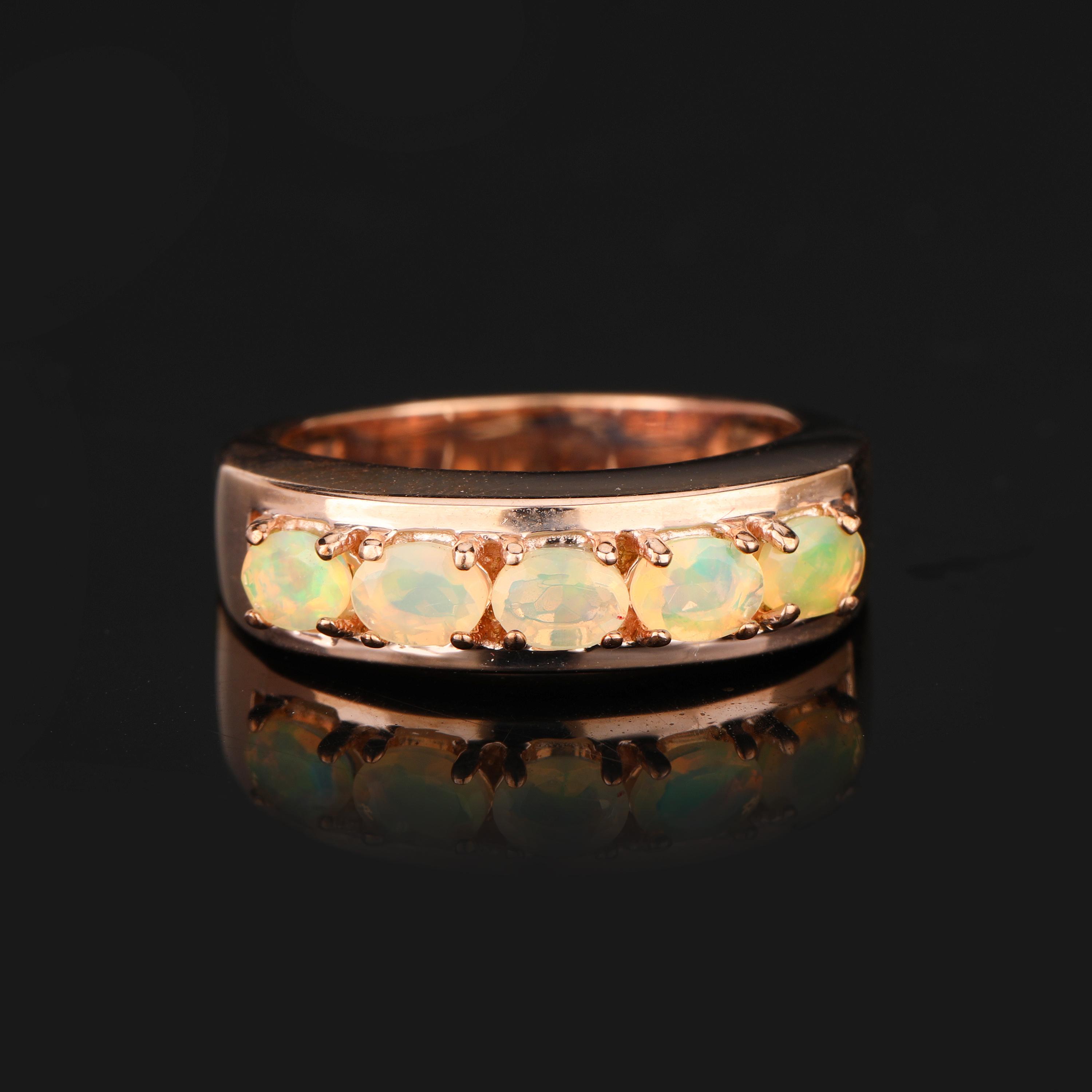 

925 Sterling Silver Ethiopian Opal Ring Rose Gold Plated Oval Minimalist Fine Jewelry Gift for Her 9 рожевий колір золота