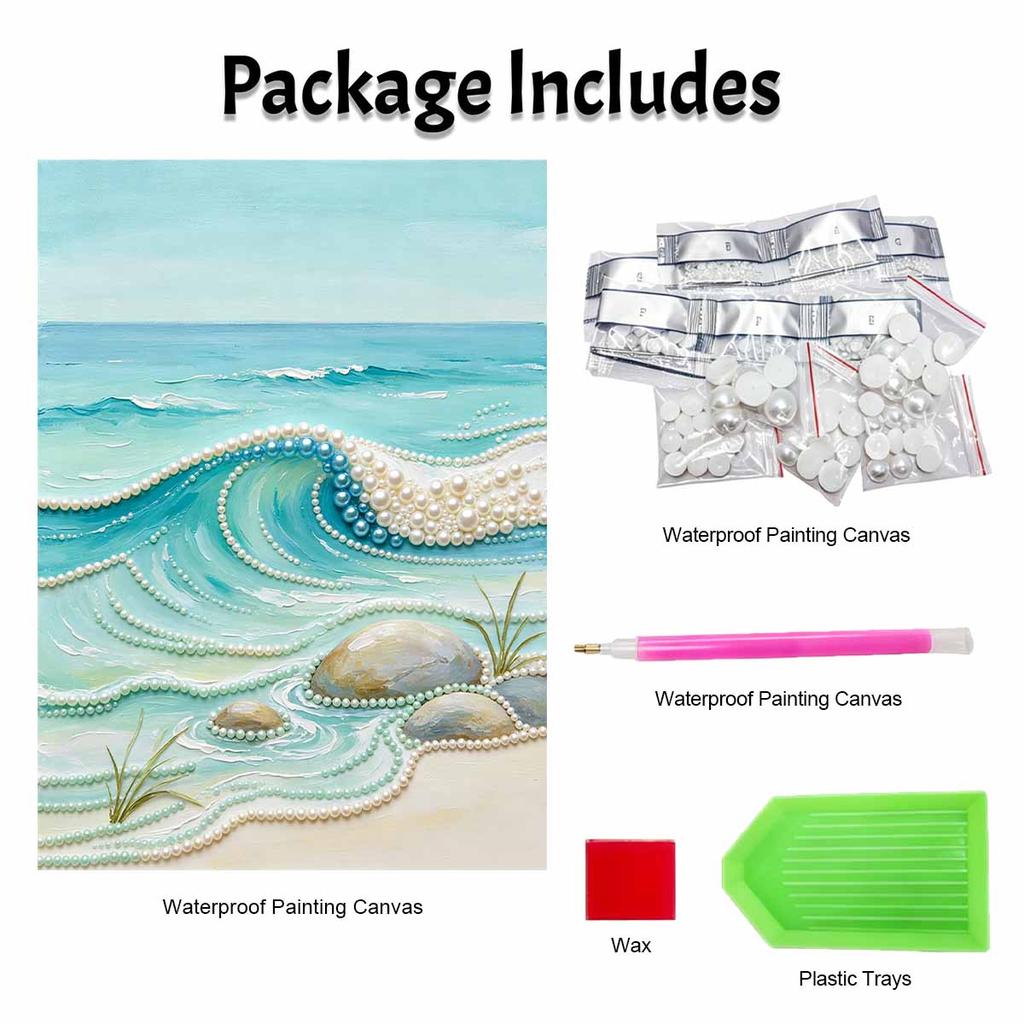 Frameless Pearl Painting DIY Kit Ocean Wave and Sea Stones 3D Sparkling Bead Canvas Relaxing Creative Craft for Art Lovers