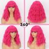 LISI HAIR Rose Red Short Wavy Wig with Bangs Synthetic Fiber Shoulder Length Fashion Cosplay Daily Wear Natural Wavy Wig