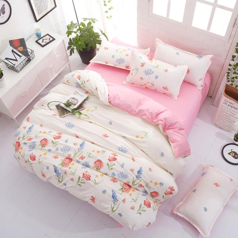 Flower Comforter Bedding Set Simple Pink Bed Linens Bed Linings Queen Duvet Cover Bed Sheet And Pillowcase King Size For Girls