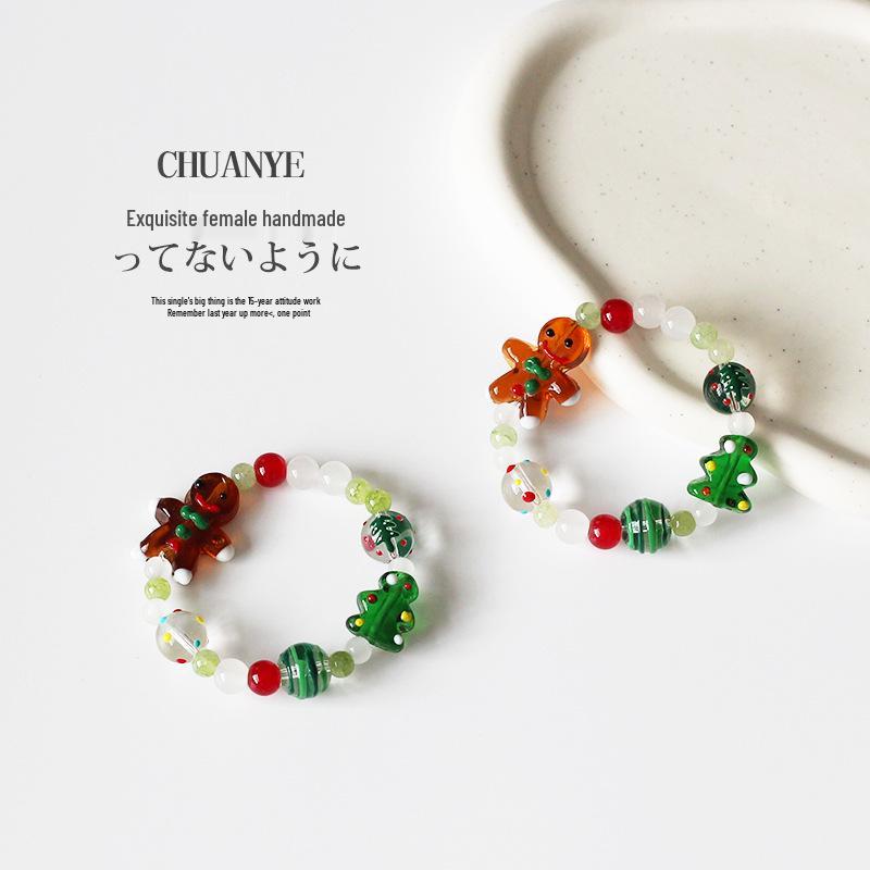 Women's Light Luxury Handmade Gingerbread Man Christmas Beaded Bracelet