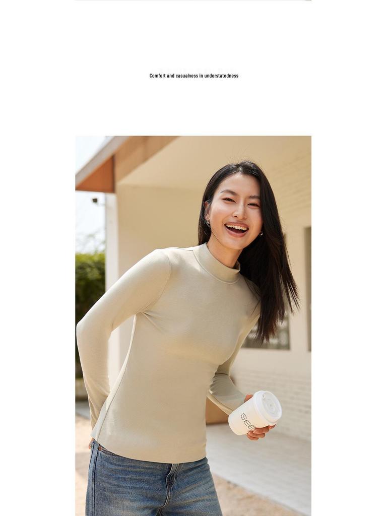 Women's Hyaluronic Acid Thermal Slimming Long Sleeve T-Shirt - Half High Neck, Autumn/Winter Base Layer