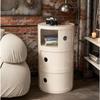 Modern White Plastic Circular Bedside Table - Creative Mini Storage Cabinet with Shelf, Simple & Space-Saving Nightstand