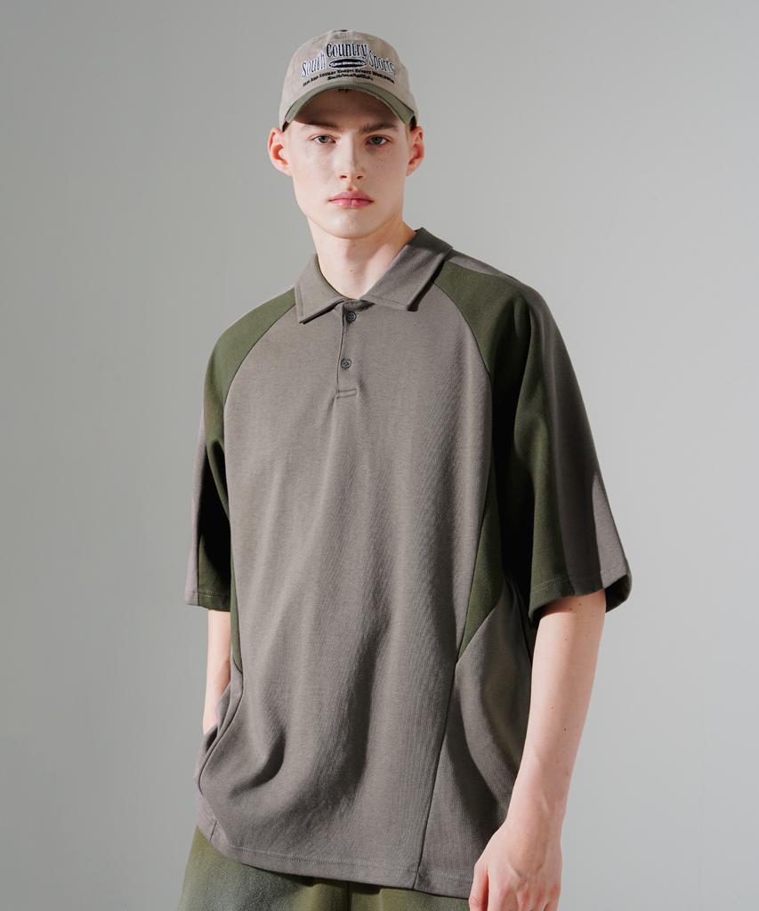 EZKATON Contrast Track Collar Short Sleeve T-Shirt Cement Shst6700