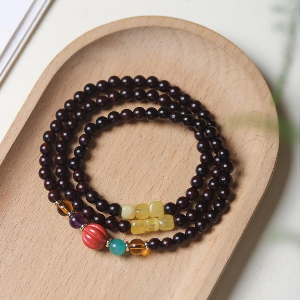 Small-Leaf Rosewood Buddhist Beads Bracelet - 0.8 Multiloop for Men & Women