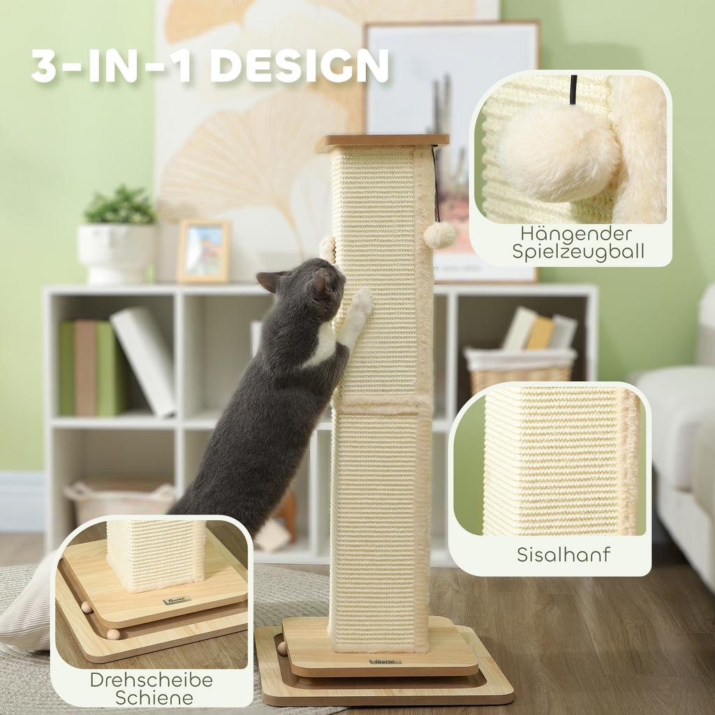 3-in-1 Cat Scratching Post, 87cm Cat Scratcher w/ Track Ball Toy, Oak Tone