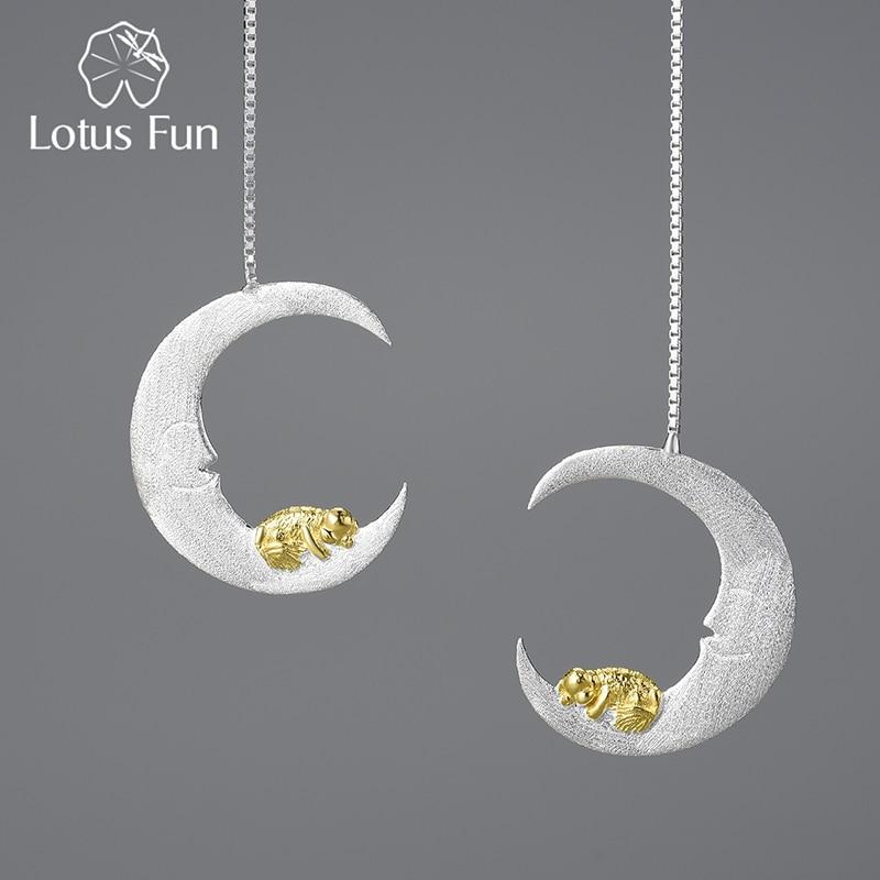 

Длинные висячие серьги Lotus Sweet Dream Little Puppy и Moon для женщин, роскошные ювелирные изделия из стерлингового серебра 925 пробы с собакой
