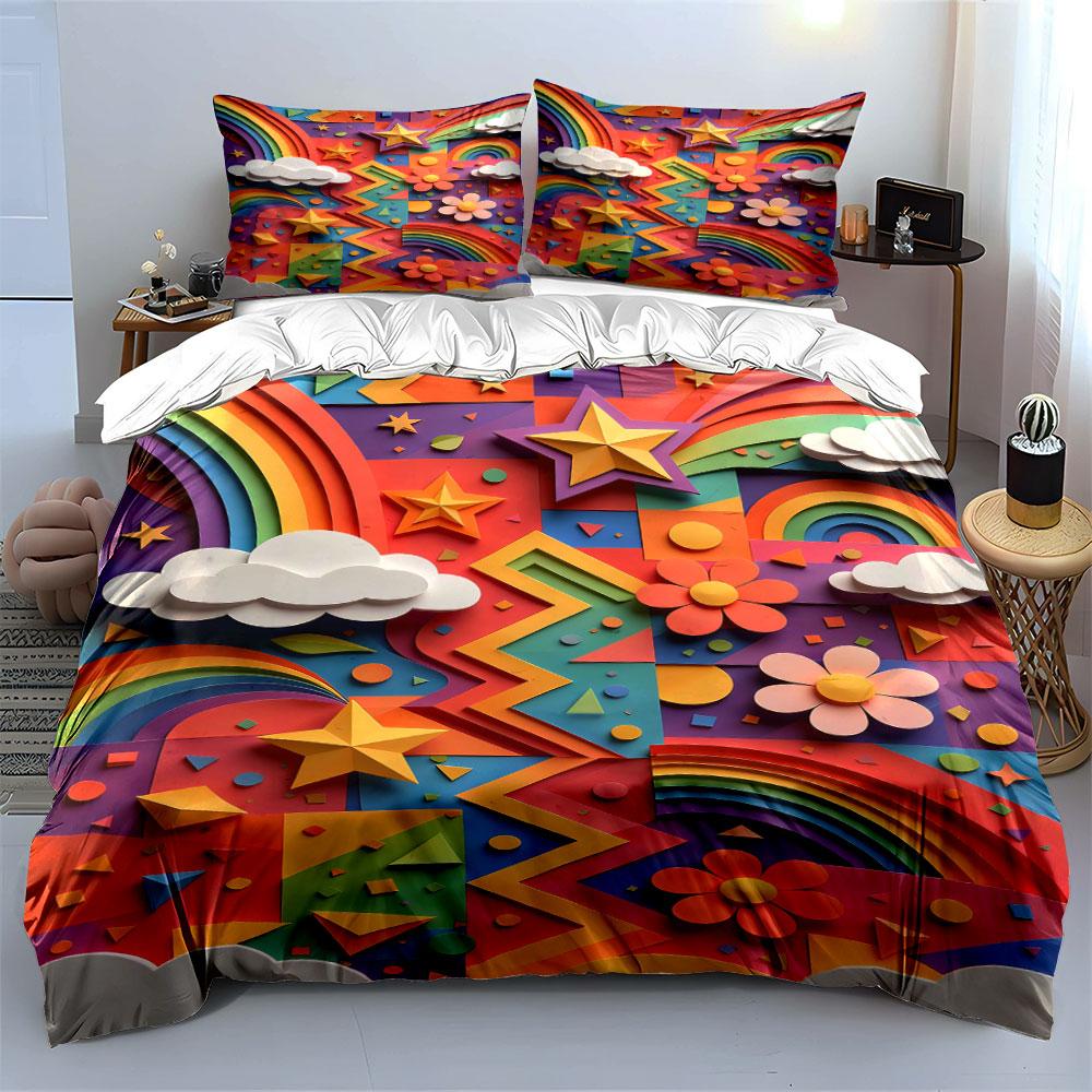 Rainbows, Stars, Clouds, Flowers. Bedding Sets Duvet Cover Sets Duvet Covers Pillowcases(1 * Duvet Cover 2 * Pillowcases Without Duvet Insert)