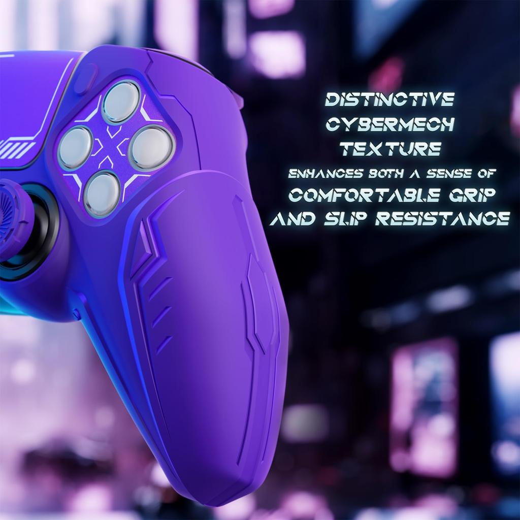 PlayVital 2 seturi de huse premium din silicon pentru grip PS5, design cibernetic mecanic, compatibil cu încărcarea oficială PS5