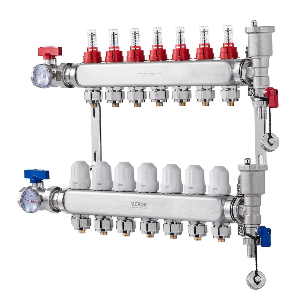 7-Branch Radiant Heat Manifold 1/2" PEX Tubing Floor Heating Manifold Set