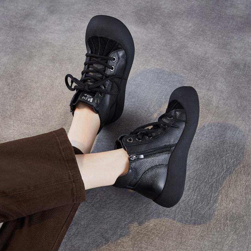 Fashion 2025 Autumn and Winter New 4cm Handmade Genuine Leather Women's Shoes Retro Flat Versatile Soft Cowhide Lace Up Short Boots