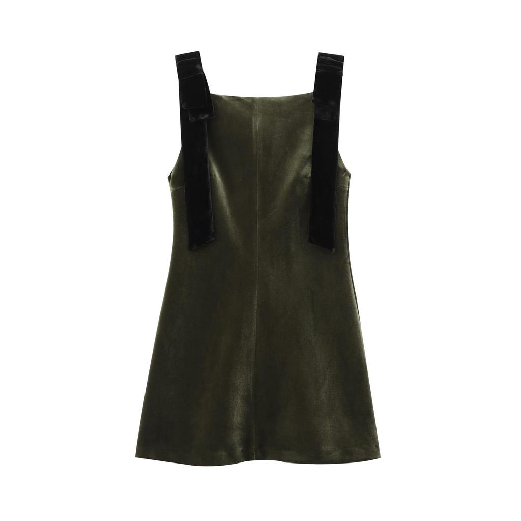 Women's Velvet Bow Summer Evening Dress - Backless, Short, Sling Design