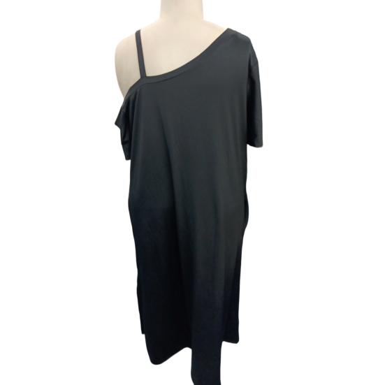 Women Dress Short Sleeve One Off Shoulder Loose Fit Sexy Dress Pure Color Loose Fit Side Slit Hem Maxi Dress with Pockets Belt