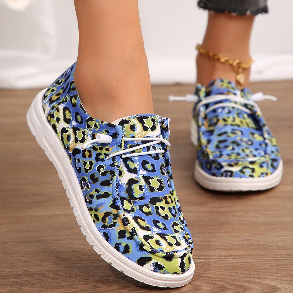 Fashion Women Flat Sneakers 2024 Spring Autumn New Outdoor Canvas Shoes Comfortable Walking Shoes Fashion Leopard Print Casual Sneakers
